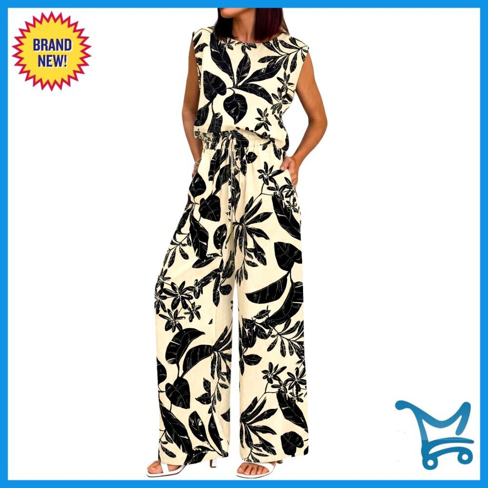 Floral Print Lounge Set Sleeveless Top Wide Leg Pants Y2K Chic Vacation Outfit